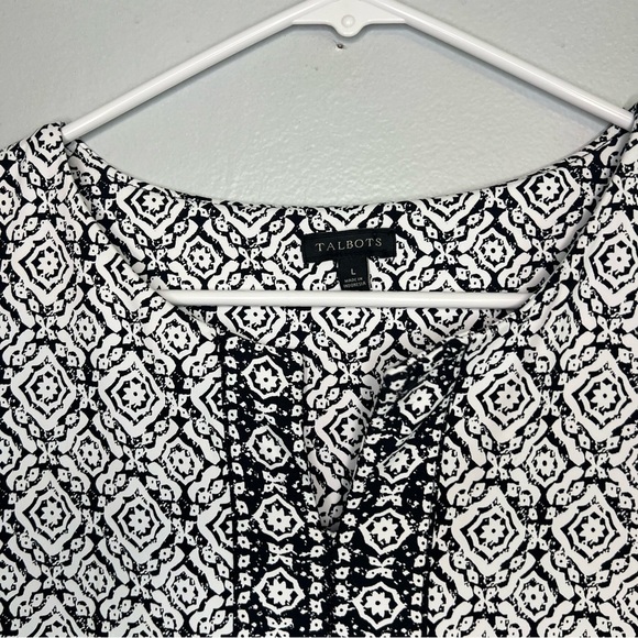 Talbots White & Black Medallion Print Sleeveless Tank Split Neck Midi Dress Sz L - Picture 3 of 11